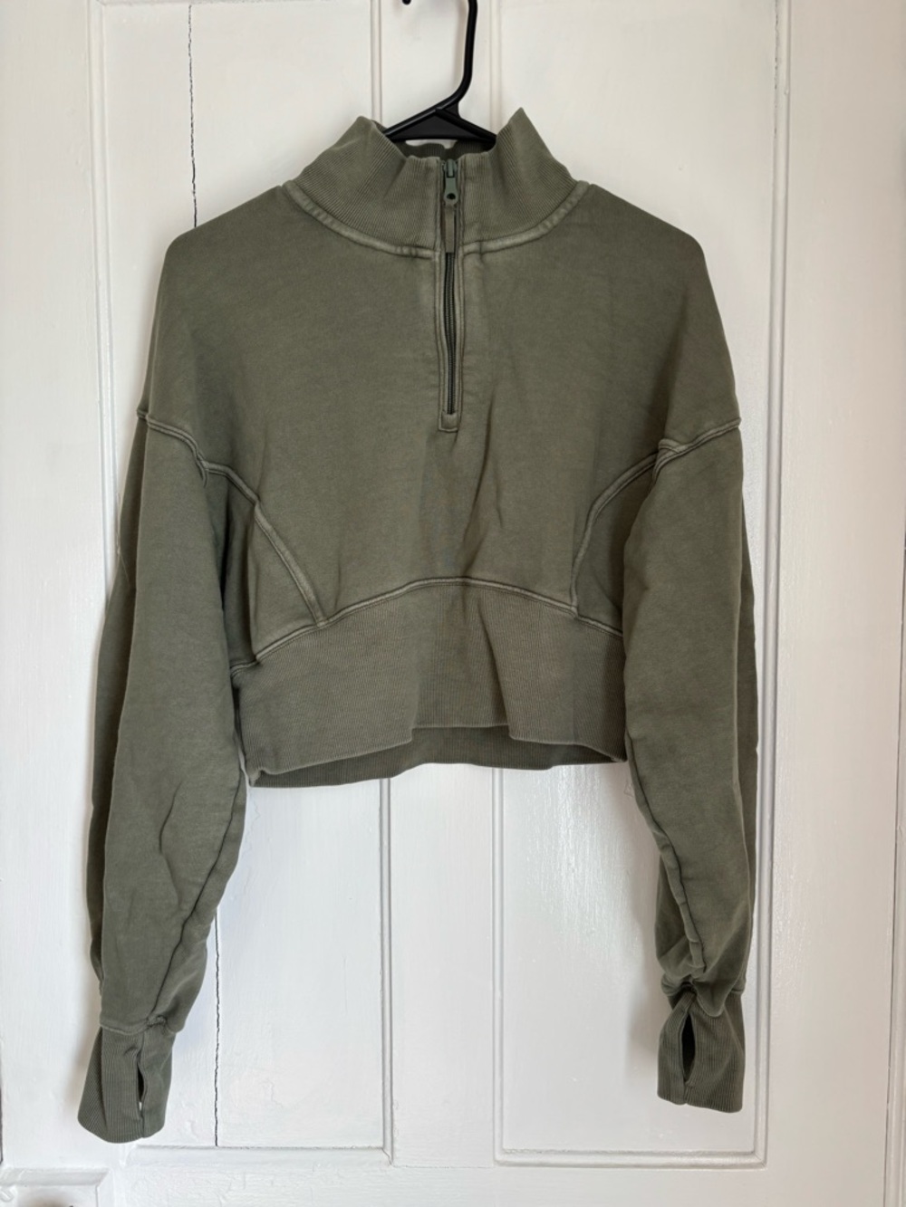 OFFLINE By aerie Olive Green Cropped Half‑Zip Sweatshirt
